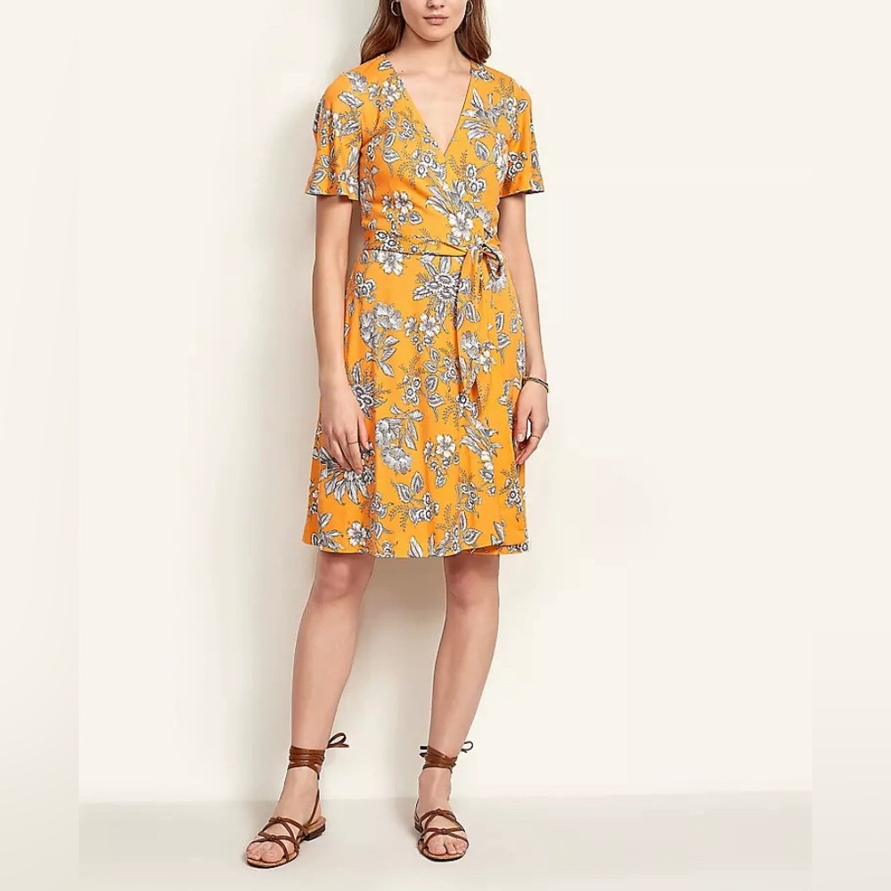 Ann Taylor Tropical Toile Flutter Sleeve Wrap Floral Fit&Flare Dress Boho Chic